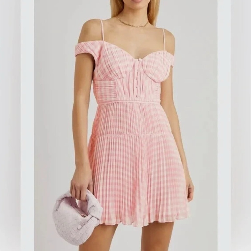 Self-Portrait Pink and White Mini Sundress
